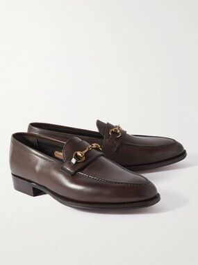 GEORGE CLEVERLEY Men's Brown Leather Bit Loafers with Gold Horsebit